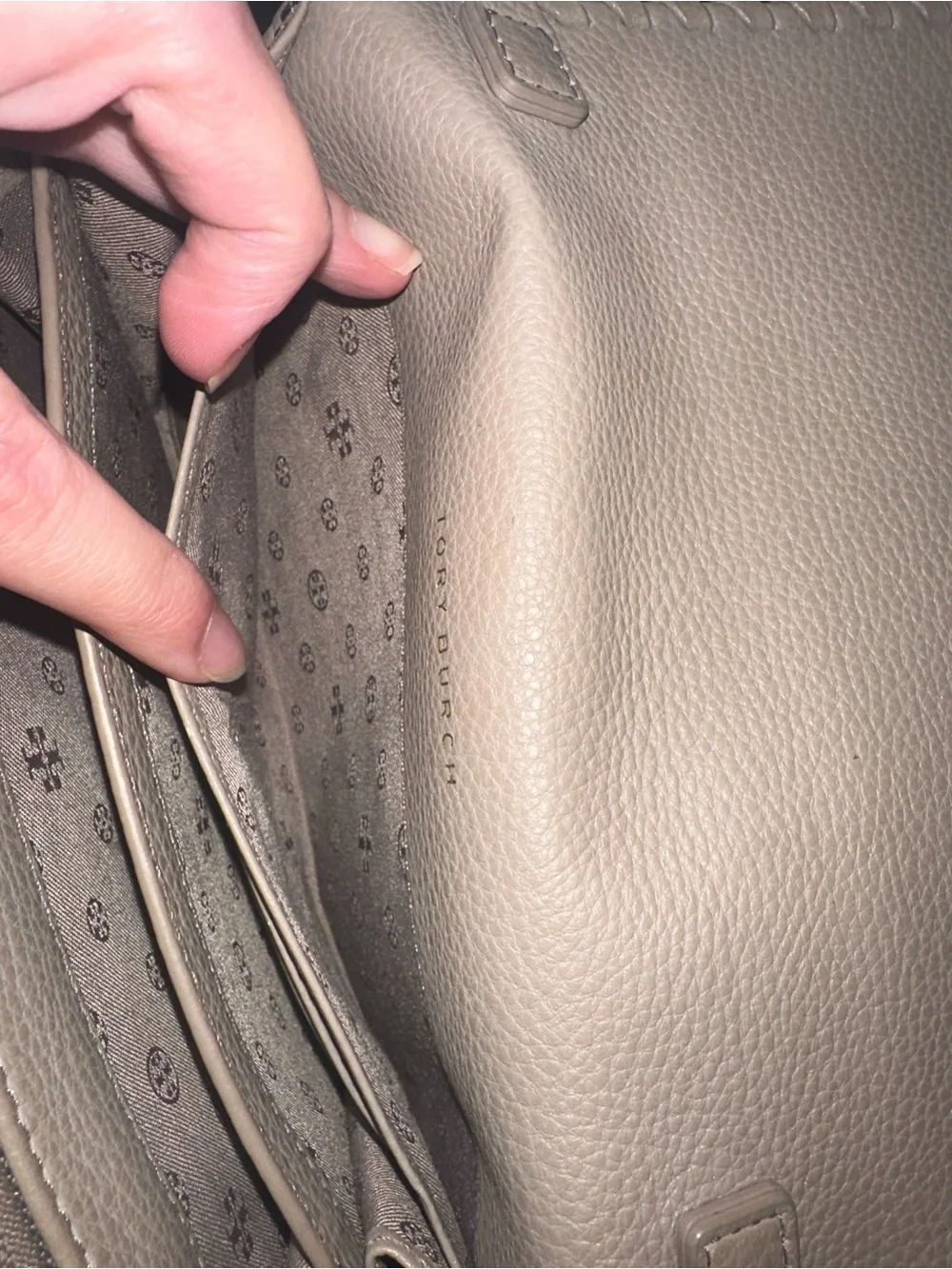 Tory Burch Taupe Leather Crossbody with Whipstitch Detail